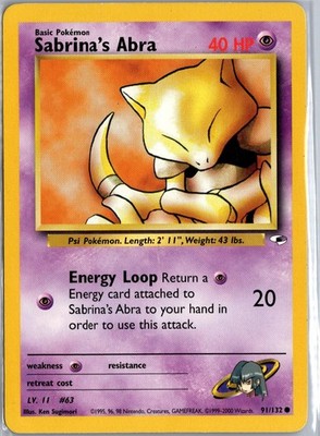 Sabrina's Abra 91/132 Common Gym Heroes Pokemon Unlimited Lightly Played