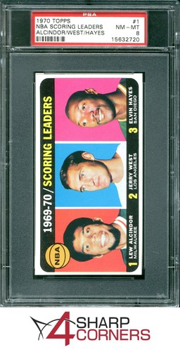 1970 TOPPS #1 KAREEM ABDUL-JABBAR-JERRY WEST-ELVIN HAYES PSA 8 SET BREAK