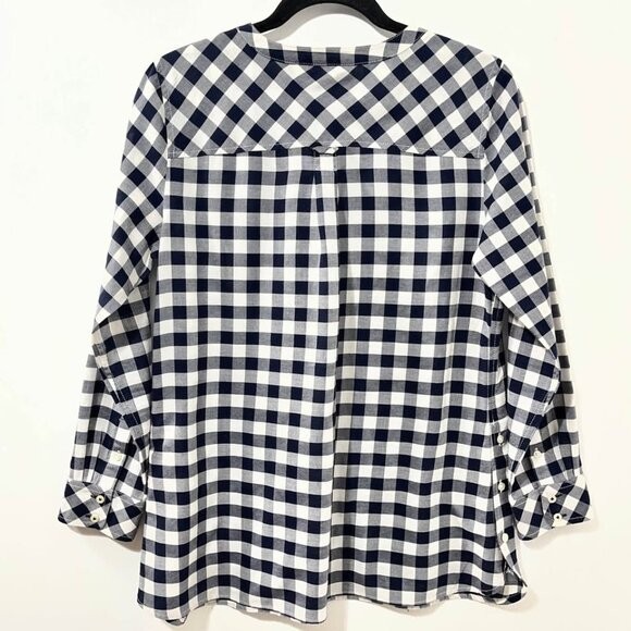 Talbots Navy Gingham Plaid Button Front Popover C… - image 8