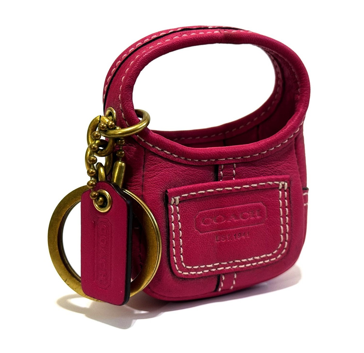 RARE Coach Vtg Raspberry Pink Leather ERGO Hobo Mini Keychain Fob