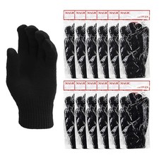 Men's Black Magic Warm Winter Knitted Stretch Black Gloves Pack of 12