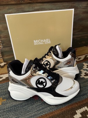 Michael Kors Zuma Women's US 8 Metallic Mesh Leather Trainer Shoes