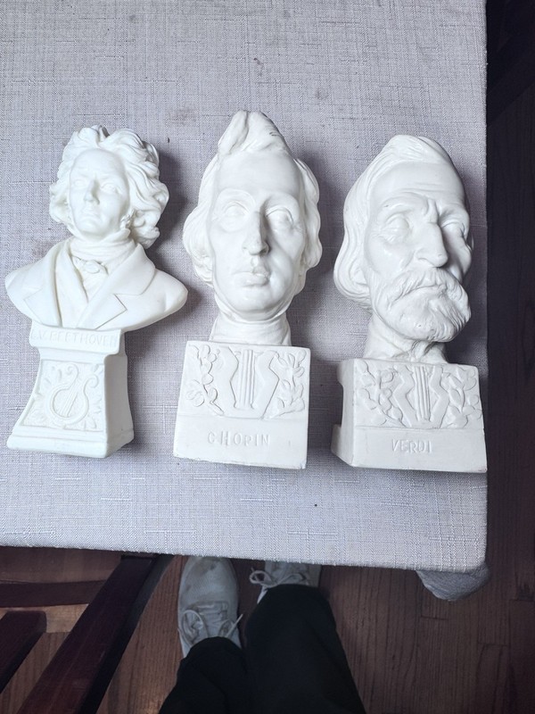 3 Vtg. Music Composer Busts - Plaster Resin Beethoven, Verdi, Chopin - 5.5" Tall