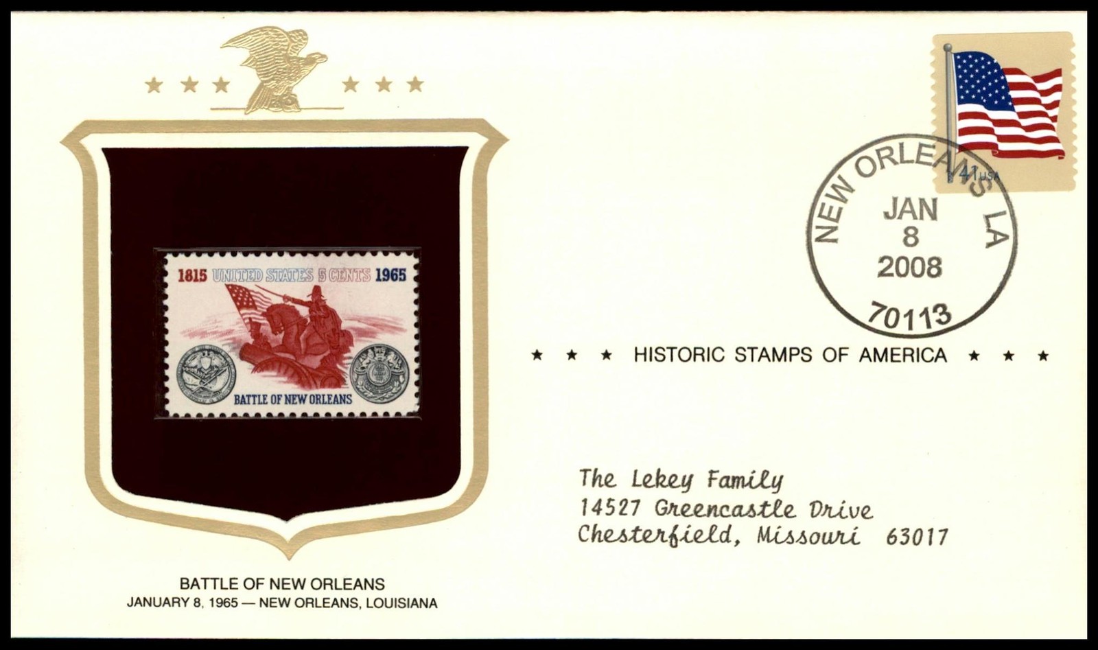 Postal Commemorative Society Cover Battle Of New Orleans 5¢ Carmine 1965