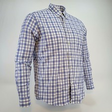 Chaps Men’s Performance Dress Shirt L Long Sleeve Blue Plaid Button Down