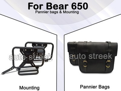 For Royal Enfield ''BEAR 650'' Genuine Leather Pannier Bags With Saddle Stays D12