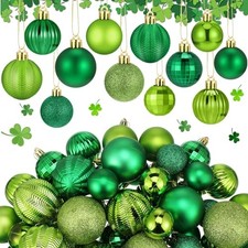 64 Pcs St. Patrick's Day Ball Ornaments Glitter Matt Lime Green Lucky Style