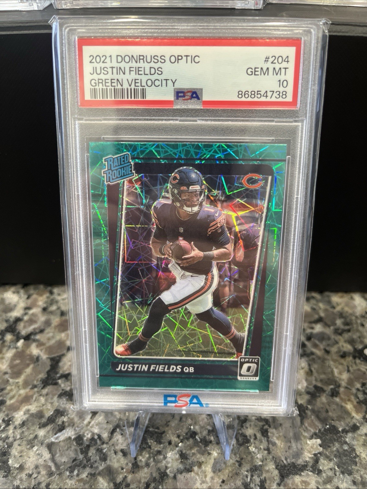 2021 Panini Donruss Optic Rated Rookie Justin Fields #204 Green Velocity PSA 10