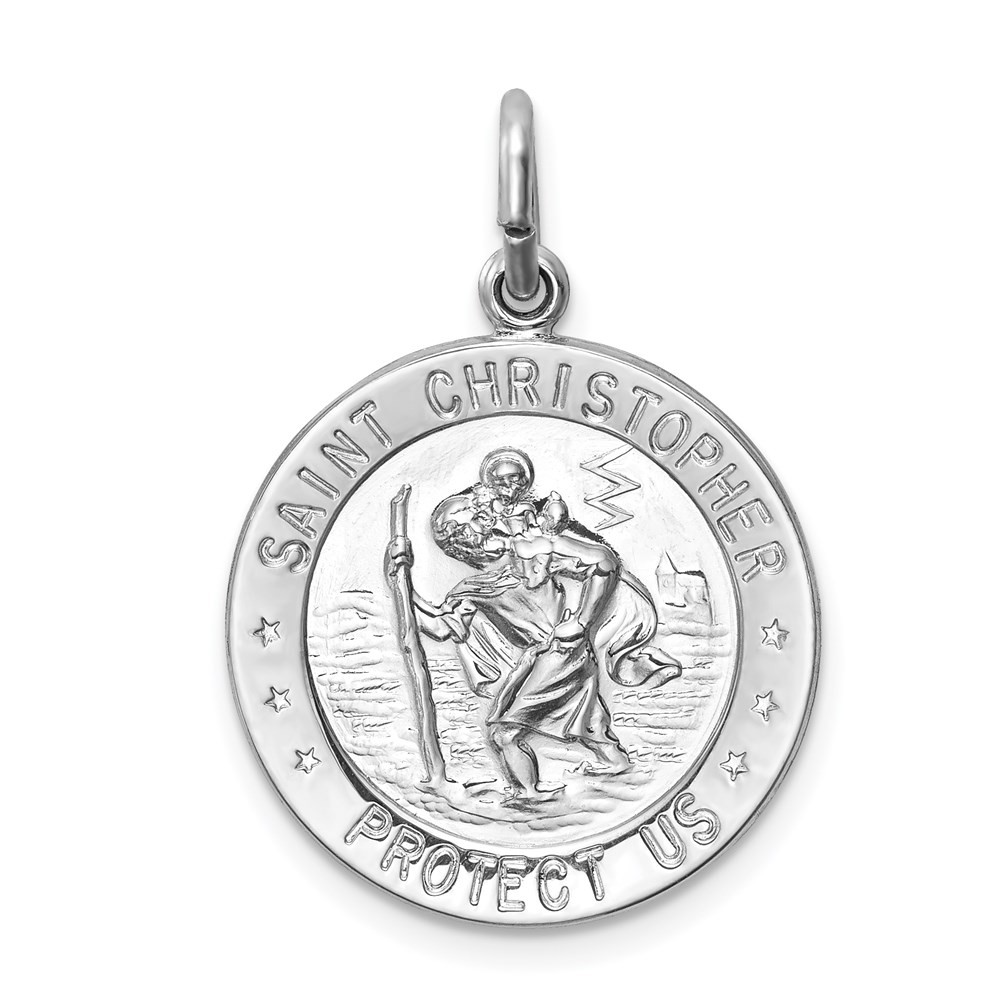 Sterling Silver Rhodium-plated Saint Christopher Medal Pendant 1.8gm L-25 mm