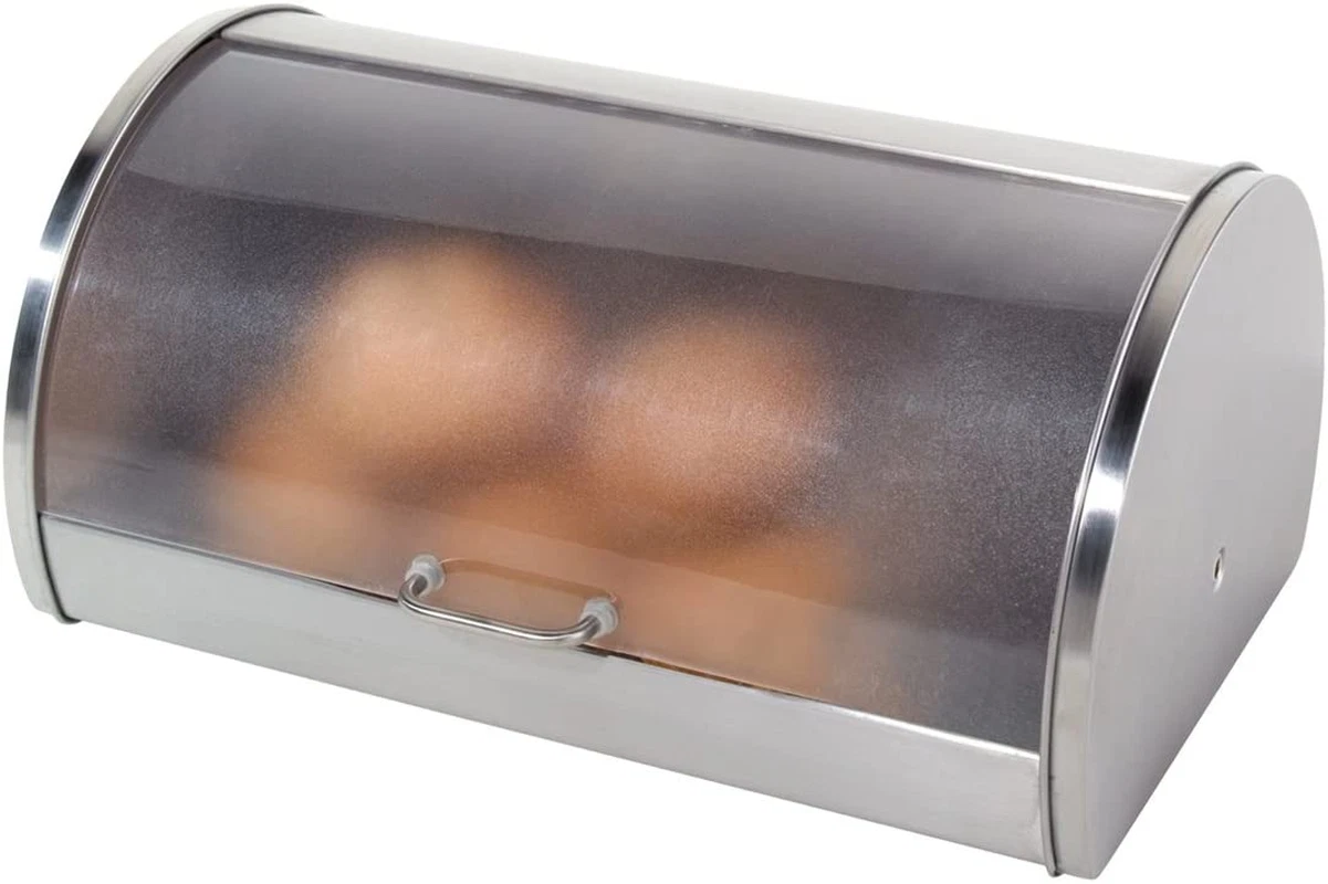 Stainless Steel Roll Top Bread Box Frosted Lid Large Countertop Bread Storage