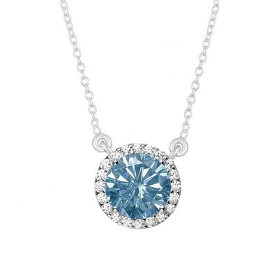 1 kt Rundschliff blauer Moissanit 14 kt Weißgold plattiert 925 Heiligenschein Anhänger mit Kette