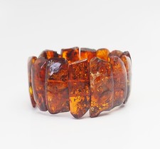 Natural Baltic amber with inclusions wide vintage stretch bracelet