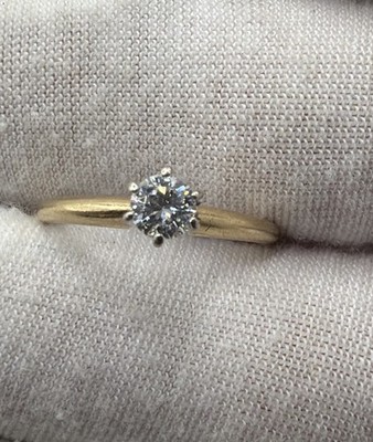 14K Gelb & Weißgold Diamant Solitär Ring Größe 5,5,25 ctw Graduierung Band