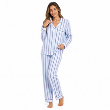 Victoria's Secret Pajama Set Women L Light Blue Striped Sleepwear