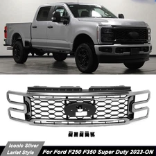 Black & Iconic Silver Front Bumper Grille For 2023-2025 Ford F250 F350 SD Lariat