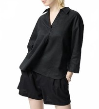 Uniqlo Premium Linen Skipper Collar Shirt Black NWT XL
