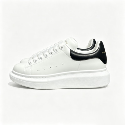 Alexander McQueen Unisex White Leather Platform Shoes Black Heel Oversized Sneak