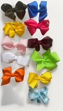 Lot 11 Girls Hair Bows Orange White Blue Grosgrain Burgundy 4"