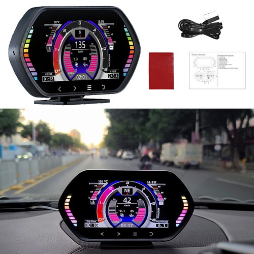 Car HUD Gauge Digital Head up Display Dual System OBD2 GPS Speedometer Alarm - Foto 15 di 17