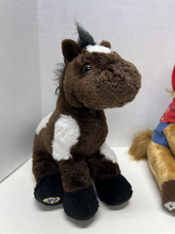 Ganz Pinto, Aurora Cowboy Pony, White Unicorn w/ Halter. Plush Horses Lot Of 3 - Image 2 of 4