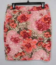 Talbots Pink Orange Green Floral Straight Pencil Skirt Career Casual Size 4P