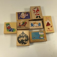 8 Holiday Theme Rubber Stamps Ornament Santa Sleigh Snow Man Angel