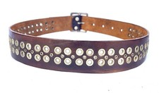 Vintage Upcycled Brown Leather Belt And Grommets Round 34