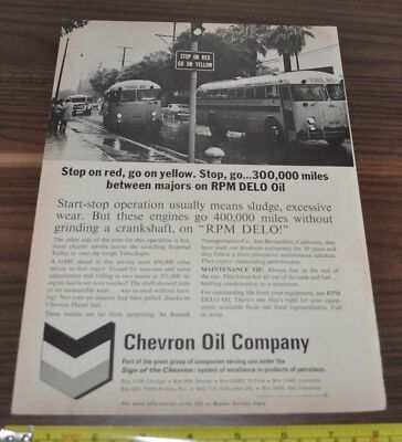 1965 Crown School Bus Ad Chevron Oil Company RPM Delo