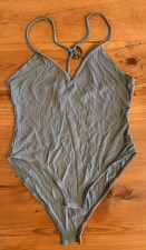 Topshop Womens Army Green Strappy Ribbed Bodysuit V Neck Size 8
