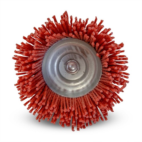 Spazzola 3" Nylon Fine Coppa 1/4" Gambo Grosso Confezione da 3 Spazzola Trapano Rosso Filo Abrasivo - Foto 4 di 7