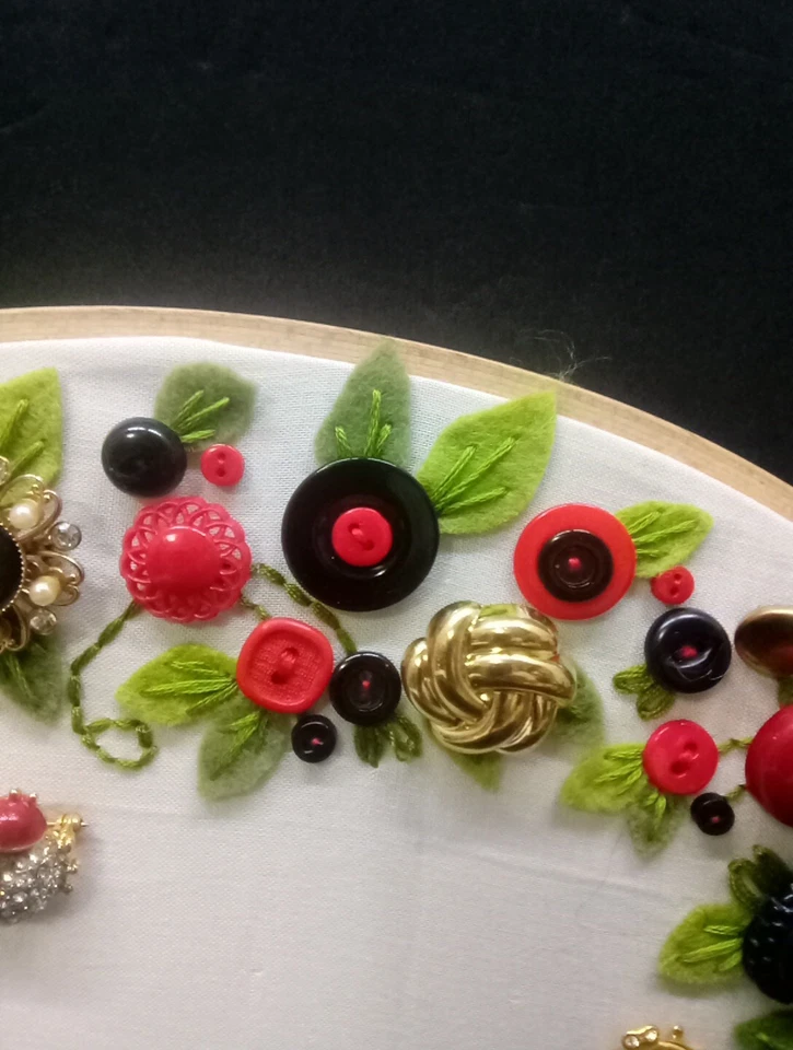 9" X 12"Embroidery Oval Hoop  Floral Design Red Black Wall Decor Handmade By Me - Image 3 of 4