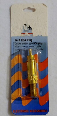 NEW-VANCO-Gold RCA Plug-Deluxe Solder Type - SCR On Cover - Spring Strain Relief