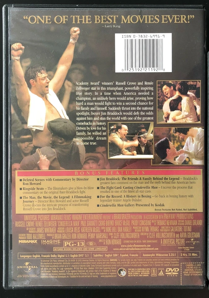 Cinderella Man (DVD, 2005, Widescreen) - Image 2 of 3