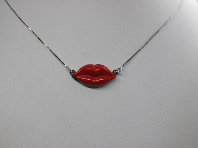 HALSKETTE SILBER LIPPEN LIPPEN KORALLENPASTE ROT MM 10x22 EXPLOIT 42-44 cm