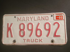 Vintage 1980 MARYLAND TRUCK License Plate Tag K 89692