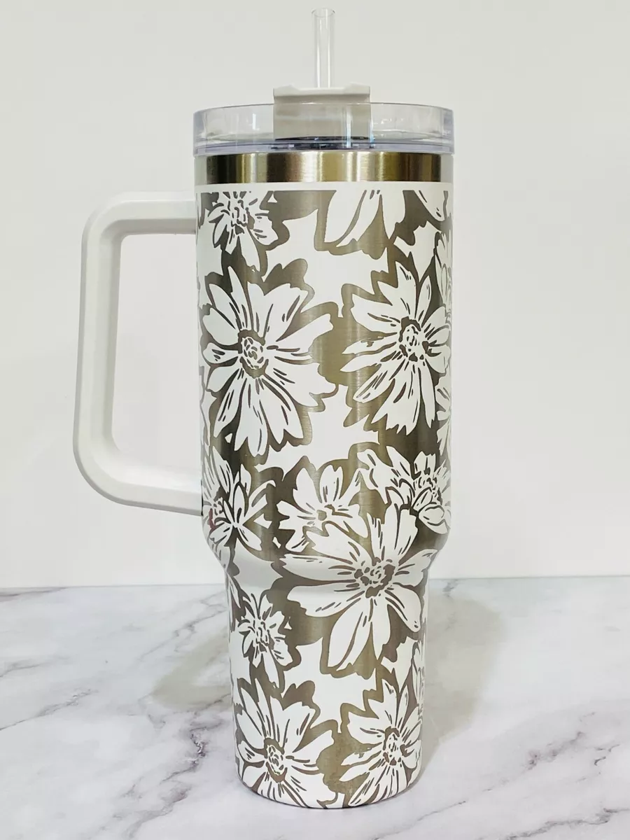 White 40 Oz Tumbler Cup with Handle – Enchanted Florist and Gifts