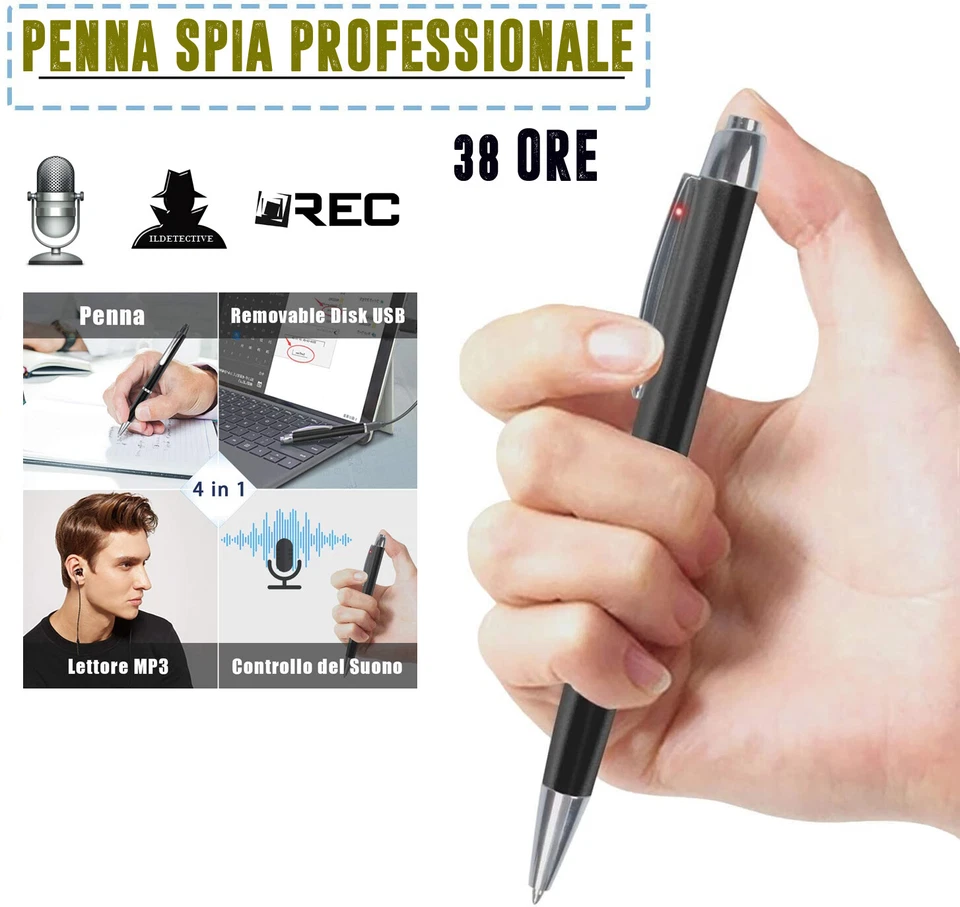 MICRO REGISTRATORE SPIA PENNA AUDIO VOCALE16 GB SPY SPIA AMBIENTALE USB