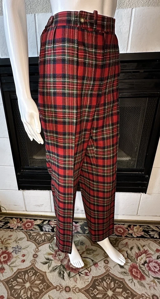 VTG Nordstrom pants in Tartan Red Plaid Wool Set For Suspenders Adj Waist 34-36” - Image 2 of 4