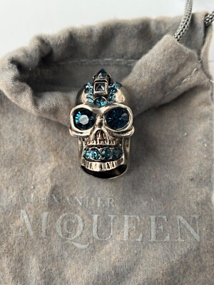 Alexander McQueen Iconic Skull Spike Mohawk Blue Crystal Statement
