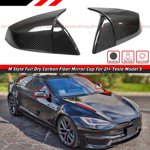 FOR 2021-25 TESLA MODEL S FULL DRY CARBON FIBER M STYLE SIDE MIRROR COVERS CAPS