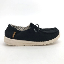 Hey Dude Wendy Youth Linen Black Shoes Black Fabric Lace Moc Toe Little Kids K13