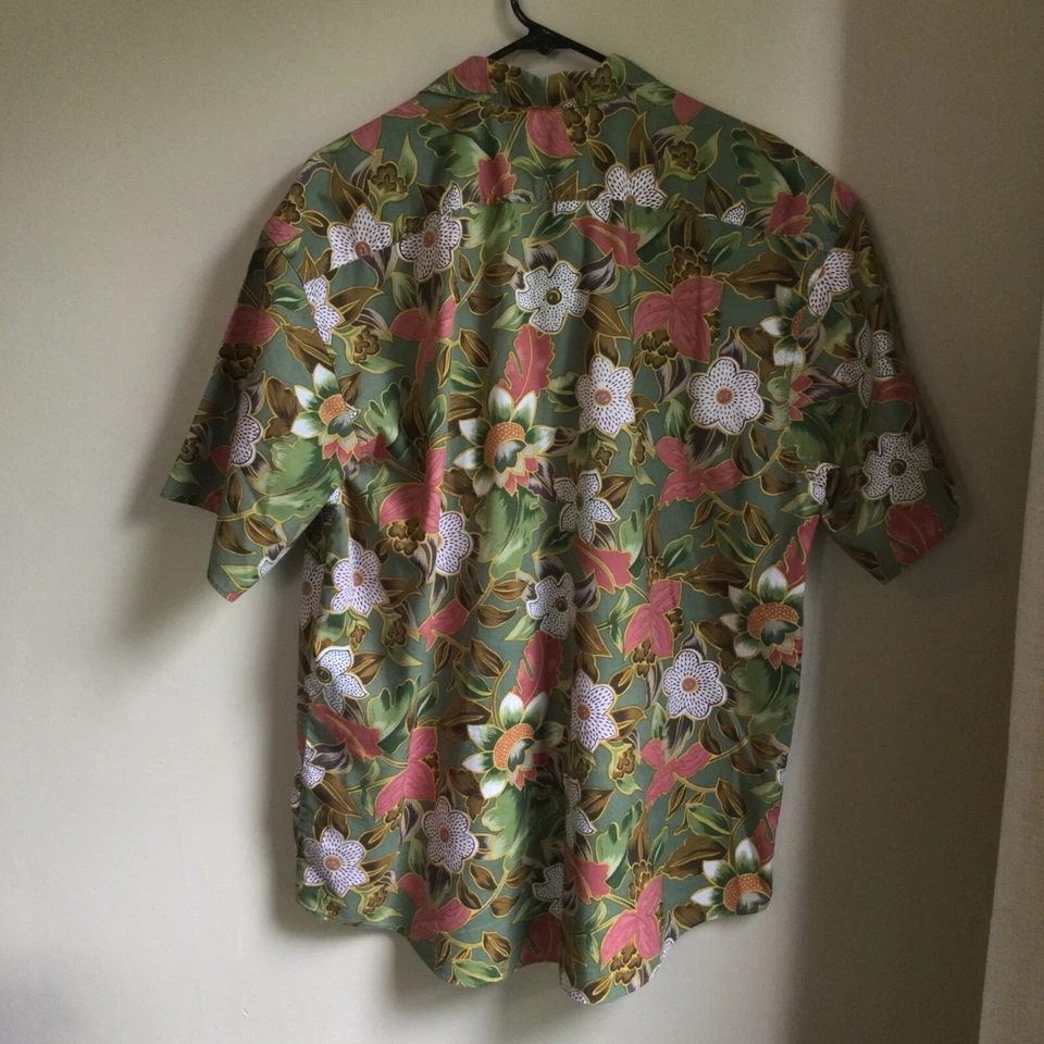 BASIX Fenn Wright & Mason Mens Floral Button Down Shirt Green Hawaiian L - Image 4 of 4
