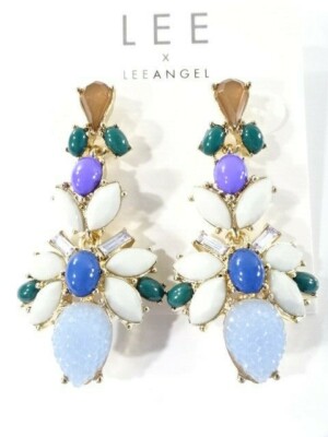 Lee By Lee Angel Women's Mutli Color Cabochon Druzy Chandelier Earrings NWT 68
