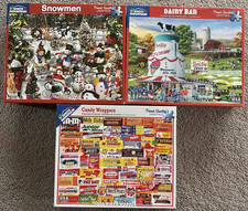 Lot 3 White Mountain 1000 pc Puzzles Snowmen Dairy Bar Candy Wrappers COMPLETE