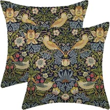 Floral Pillow Covers 18X18 Inch Set of 2, Sage Green Flower Bird Outdoor Decorat