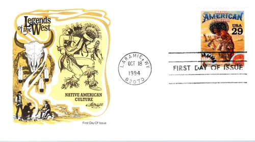 NATIVE INDIAN CULTURE LEGENDS OF THE WEST 1994 ARTMASTER CACHET FDC LARAMIE WYOM
