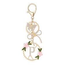 Gold Heart Initial Letter Keychain for Women Key chain Keyring for Circle P