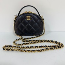 Chanel 23C Mini Half Moon Black Lambskin Chain Crossbody Bag