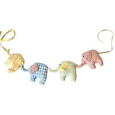 Vintage Plush Elephants Wall Hanging Garland Nursery Decor Pastel Handmade Baby