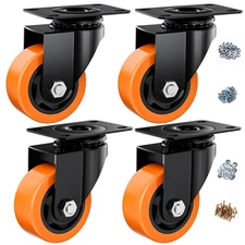 3 Inch Caster Wheels, Casters Set of 4 Heavy Duty, Orange Polyurethane (PU) Cast